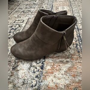 Kim Rogers Taupe Suede Ankle Booties with Side Zip